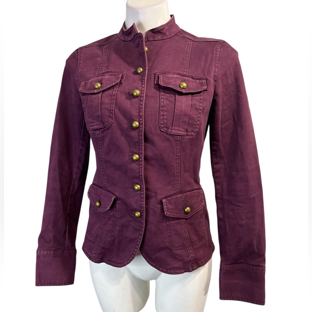 White House Black Market Plum Utility Jacket with Brass Buttons